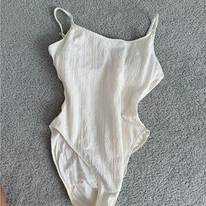 Andie Cream Eyelet-Textured Swim Bodysuit